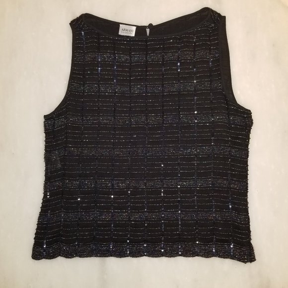 Armani Collezioni Black Hand-Beaded Top